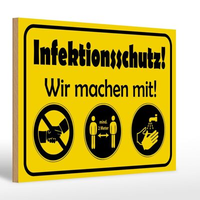 Holzschild Hinweis 30x20cm Infektionsschutz Wir machen mit