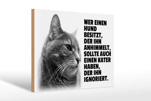 Holzschild Spruch 30x20cm Hund himmelt an Kater ignoriert