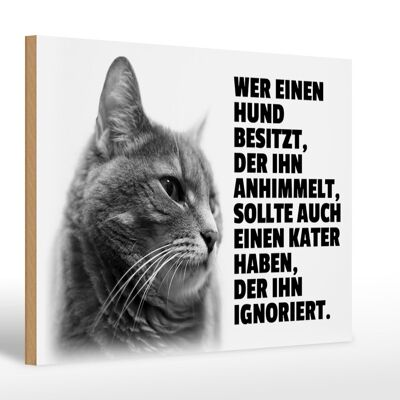 Holzschild Spruch 30x20cm Hund himmelt an Kater ignoriert