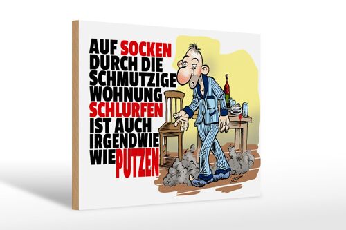 Holzschild Spruch 30X20cm Putzen Auf Socken durch Wohnung