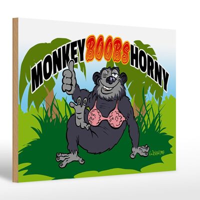 Cartello in legno con scritta 30x20 cm Monkey Boobs Scimmia arrapata in reggiseno