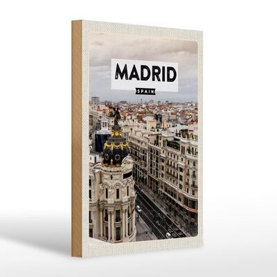 Cartel de madera viaje 20x30cm Madrid España destino de viaje arquitectura