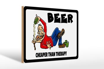 Panneau en bois 30x20cm Bière moins chère que la bière thérapeutique 1