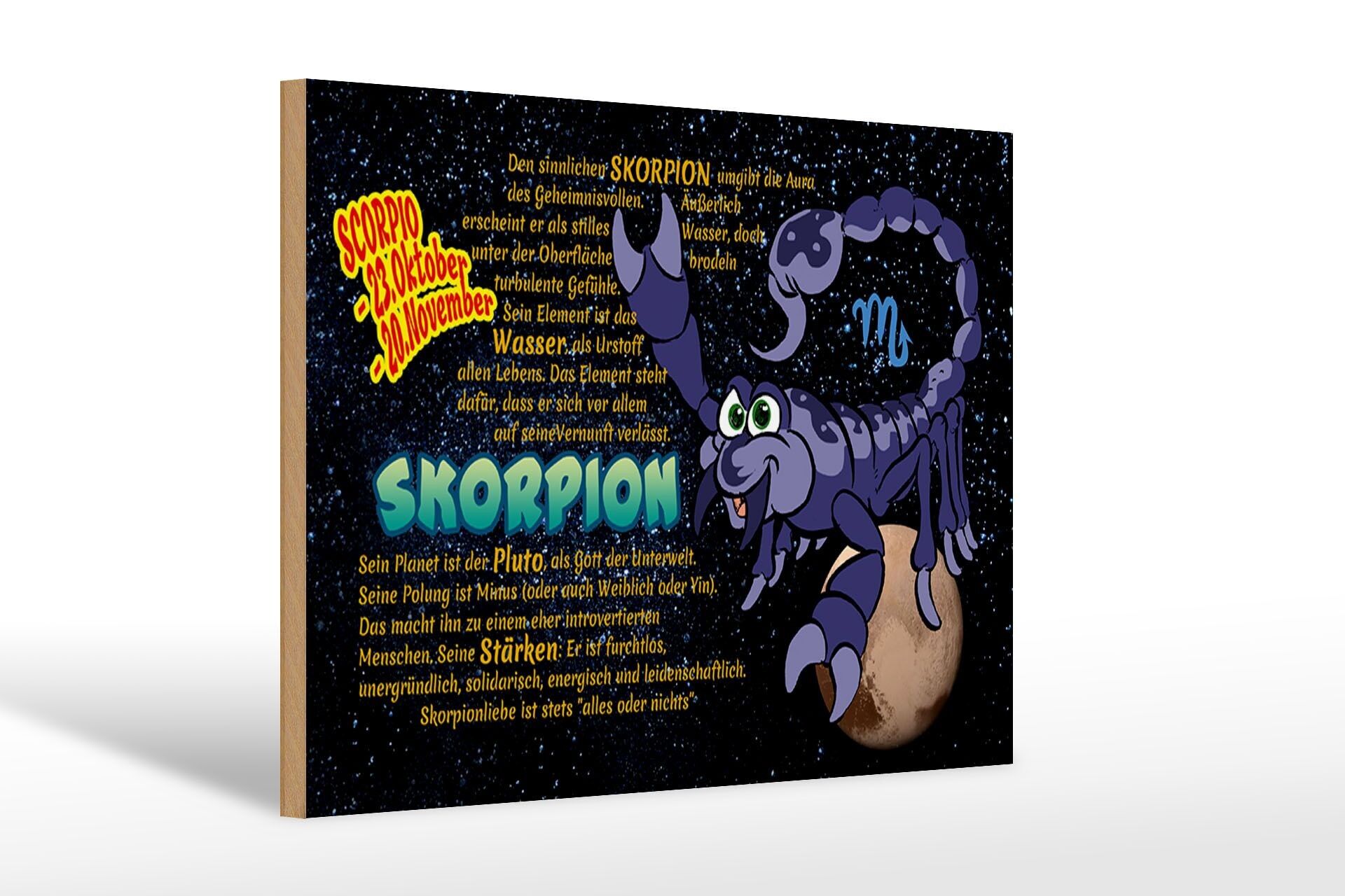 Segno zodiacale in legno 30x20cm Forza del pianeta Scorpione