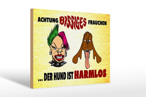 Holzschild Spruch 30x20cm Achtung bissiges Frauchen Hund