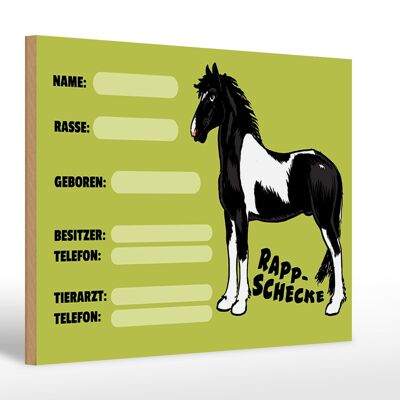 Wooden sign horse 30x20cm black and white name owner breed