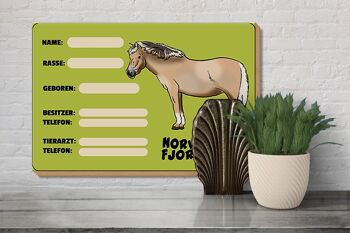 Panneau en bois cheval 30x20cm Cheval du Fjord norvégien détails nom 3