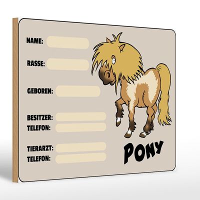 Cartel de madera pony 30x20cm animales nombre raza propietario nacido