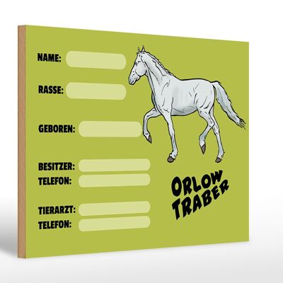 Cartel de madera caballo 30x20cm Trotón Orlov nombre raza propietario