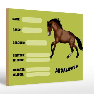 Wooden sign horse 30x20cm Andalusian name owner breed