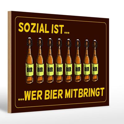 Cartello in legno 30x20 cm Social è chi porta la birra, cartello marrone