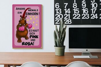 Panneau en bois licorne 20x30cm Never Get Angry Skin rose rose 3