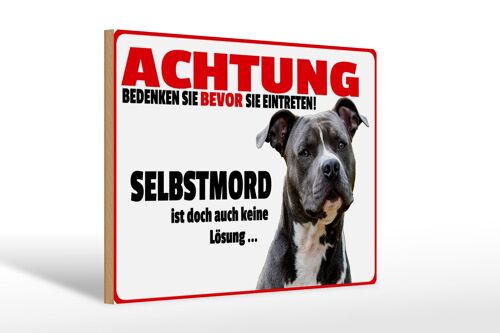 Holzschild Hinweis 30x20cm Achtung bedenken eintreten Hund