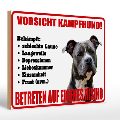 Holzschild Hinweis 30x20cm Hund Vorsicht Kampfhund Risiko