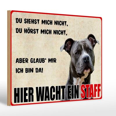 Holzschild Hinweis 30x20cm Hund Hier wacht ein Staff