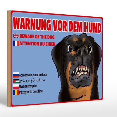 Holzschild Hinweis 30x20cm Warnung vor Hund Multi Sprachen