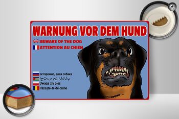 Panneau en bois avis 30x20cm avertissement chiens multi langues 2