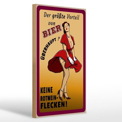 Cartello in legno Pinup 20x30cm vantaggio birra senza macchie di vino rosso