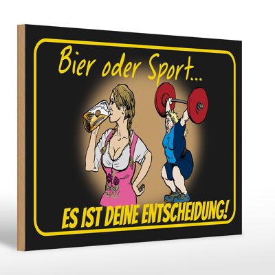 Holzschild Pinup 30x20cm Bier oder Sport Entscheidung