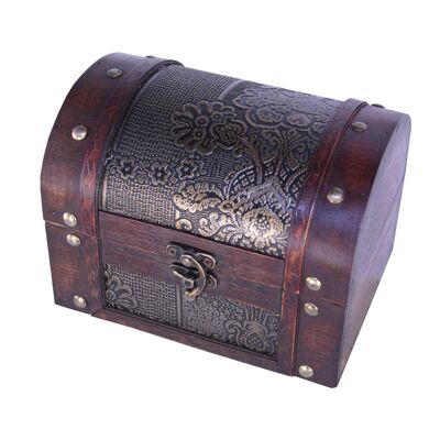 Wooden chest with leather 18x13cm in colonial style