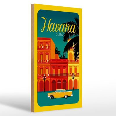 Cartel de madera Habana 20x30cm Cuba dibujo coche amarillo