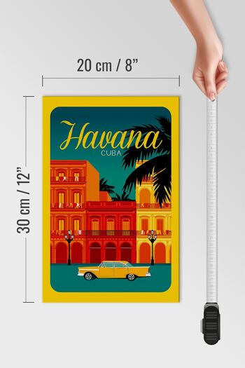 Panneau en bois La Havane 20x30cm Cuba dessin voiture jaune 4