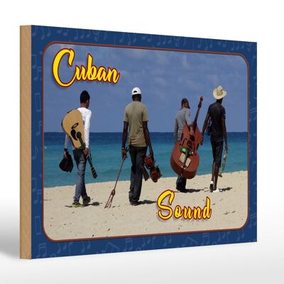 Cartel de madera Cuba 30x20cm Banda Sonora Cubana en la playa