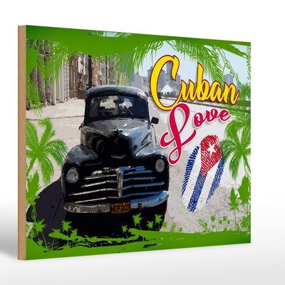 Panneau en bois Cubain 30x20cm Empreinte digitale Love Car