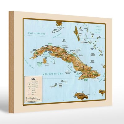 Cartel de madera Cuba 30x20cm mapa