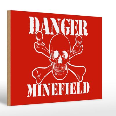 Holzschild Hinweis 30x20cm Danger Minefield Schädel