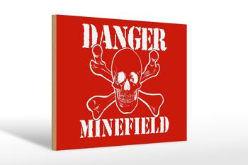 Panneau en bois 30x20cm Danger Minefield crâne 1