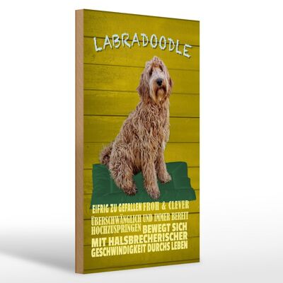 Cartello in legno con scritta 20x30 cm Labradoodle cane felice e intelligente