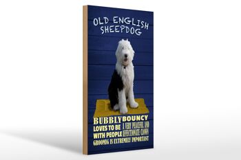 Panneau en bois disant 20x30cm Old English Sheepdog dog pétillant 1