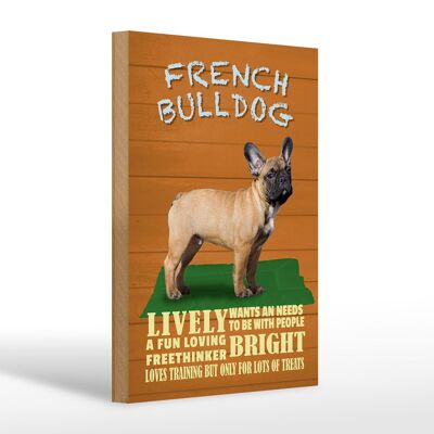 Letrero de madera que dice perro Bulldog Francés 20x30cm animado