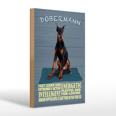 Cartello in legno con scritta 20x30 cm Doberman cane impara velocemente e