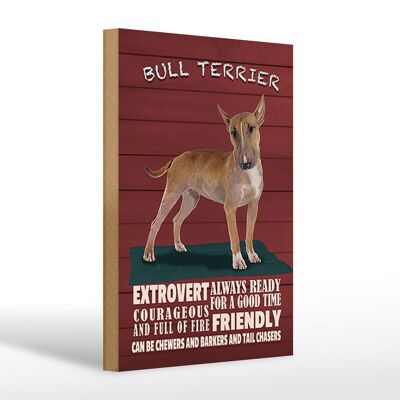 Cartel de madera que dice Perro Bull Terrier 20x30cm siempre listo