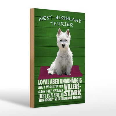 Letrero de madera que dice perro West Highland Terrier 20x30cm fuerte
