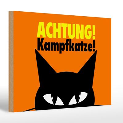 Cartel de madera que dice 30x20cm Atención gato luchador gato