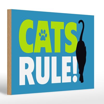 Holzschild Spruch 30x20cm cats rule Katze
