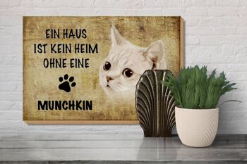 Panneau en bois indiquant Chat Munchkin sans maison 30x20cm 3