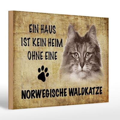 Panneau en bois indiquant Chat des Forêts Norvégiennes 30x20cm