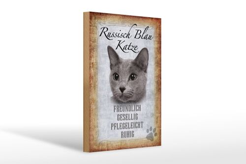 Holzschild Spruch 20x30cm russisch blau Katze Geschenk