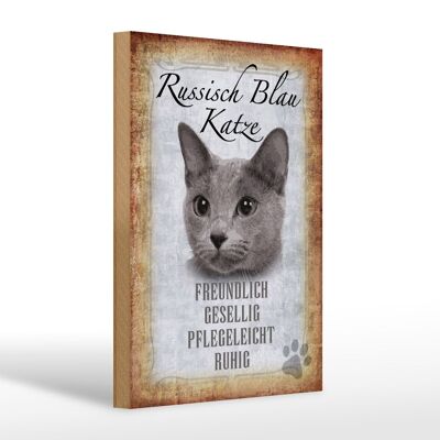 Letrero de madera que dice regalo gato azul ruso 20x30cm