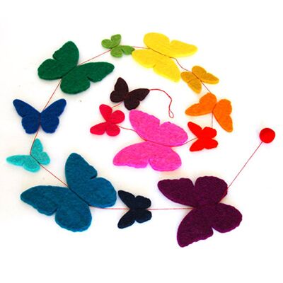 Garland of felt butterflies multicolored