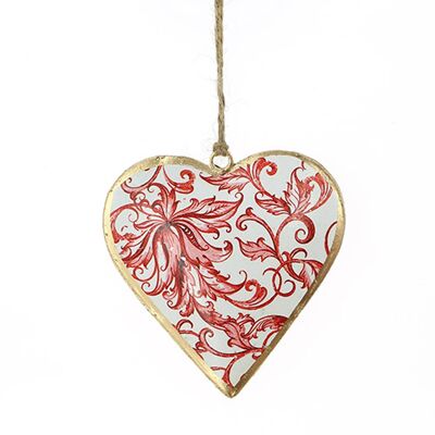 Window decoration made of metal in heart design red / white