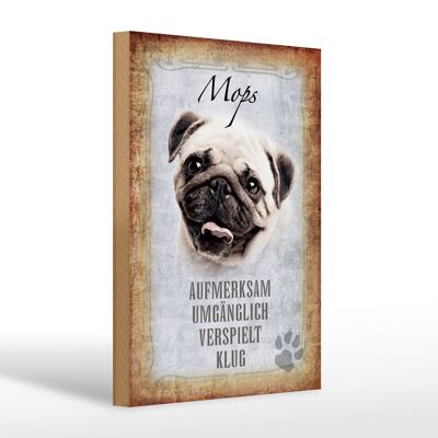 Cartel de madera que dice regalo de perro pug 20x30cm