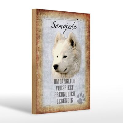 Cartel de madera que dice Regalo perro Samoyedo 20x30cm