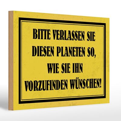 Cartello in legno con nota 30x20 cm, si prega di lasciare il pianeta