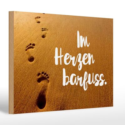 Holzschild Spruch 30x20cm Im Herzen barfuss Geschenk