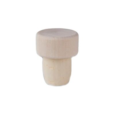 Wooden bottle stopper, wooden disc and cork
